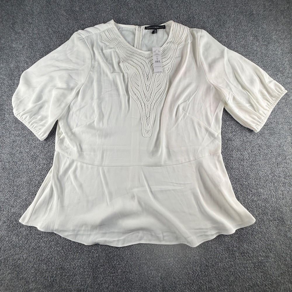 White House Black Market Ecru Lace Inset Peplum Blouse 570288035 Size 18 NWT